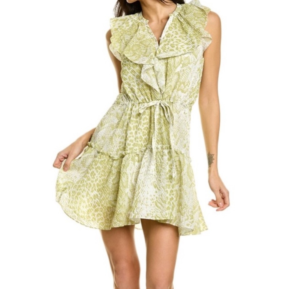 All Saints Light Green Snake Print Mini Dress